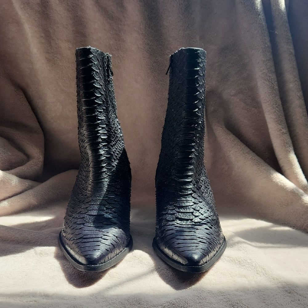 Matisse Black Snakeskin Caty Heeled Ankle Boots